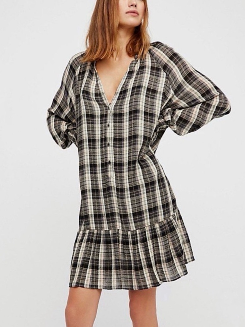 Free People Red Moon Plaid Mini Dress